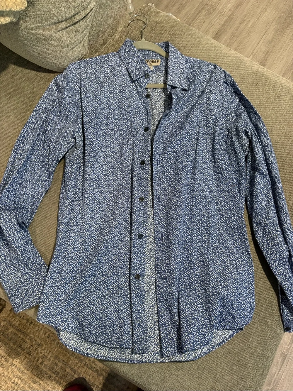 Banana Republic & Express Men's Blue and White Gingham Button-Down Shirt